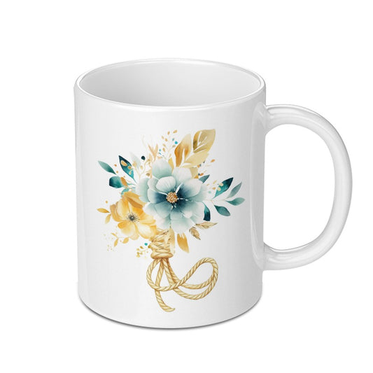Floral Bouquet Mug, Watercolor Flower Cup, Rope Tie Design Coffee Mug, Elegant Tea Mug, Unique Gift Idea, Home Decor Mug - Tawshia