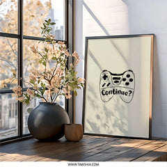 Gamer Wall Art, Continue Gaming, Video Game Wall Decor, Gift for Gamers, Play Room Wall Art, Gaming Controller Art Print, Game Room Decor - Tawshia