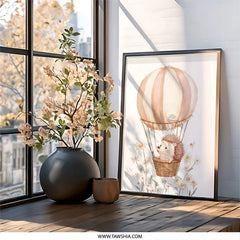 Hedgehog Hot Air Balloon Wall Art, Nursery Decor, Cute Animal Art, Baby Room, Kid Wall Art, Gift Idea (131 characters) - Tawshia