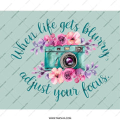 Turquoise Camera Mouse Pad, Floral Quote, Photography Lover Gift, Inspirational Desk Decor, Focus on Life, Cute Office Accessories - Tawshia