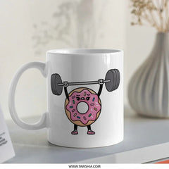 Funny Donut Mug, Weightlifting Mug, Gym Mug, Coffee Mug, Cute Mug, Gift for Gym Lover, Unique Mugs, Novelty Mugs, Ceramic Mug - Tawshia