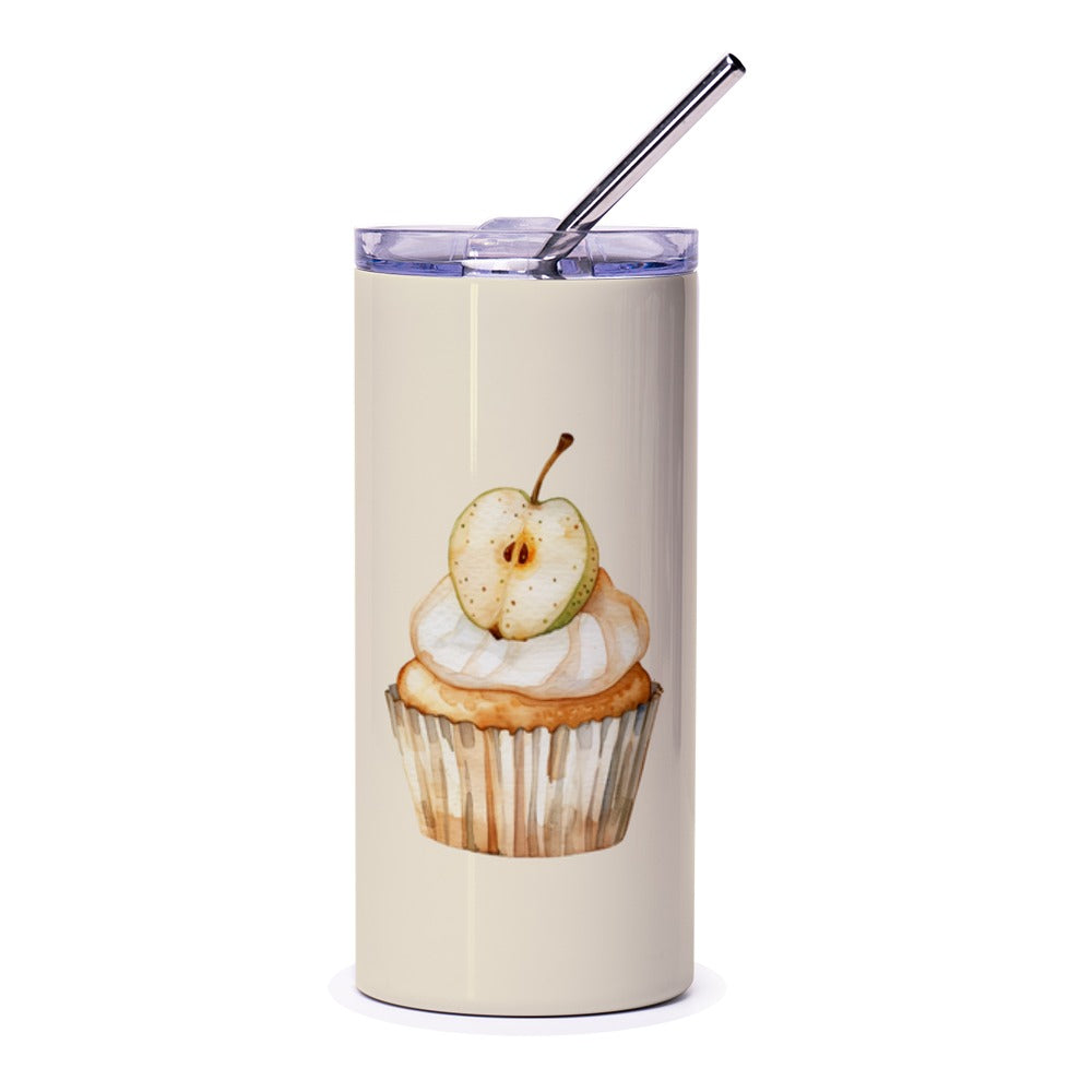 Apple Cupcake Tumbler, Foodie Tumbler, Dessert Tumbler, Watercolor Tumbler, Unique Drinkware, Gift for Baker, Stylish Tumbler - Tawshia