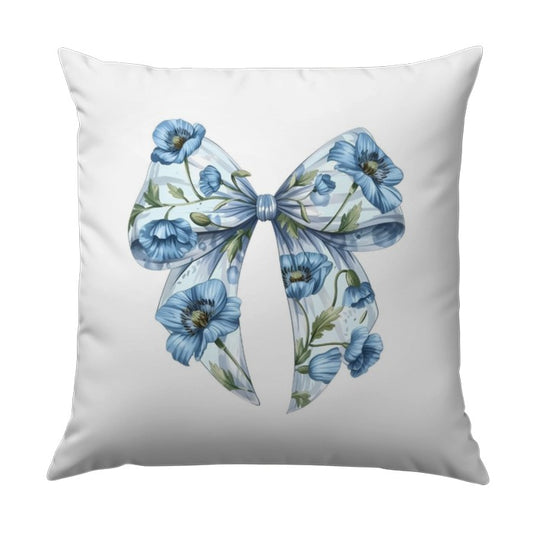 Floral Bow Pillow, Blue Poppy Accent Pillow, Decorative Throw Pillow, Cottagecore Home Decor, Flower Pillow, Accent Cushions - Tawshia