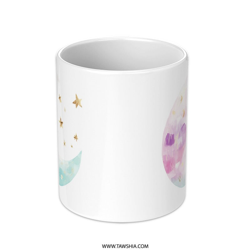 Watercolor Moon Mug, Celestial Mug, Starry Night Mug, Dreamy Mug, Gift Idea, Unique Mug SKU: MG10004207 - Tawshia
