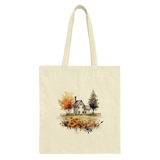 Watercolor Farmhouse Tote Bag, Country Cottagecore, Autumn Trees, Floral Field Design, Everyday Shopping Bag, Book Bag, Eco Friendly Bag - Tawshia