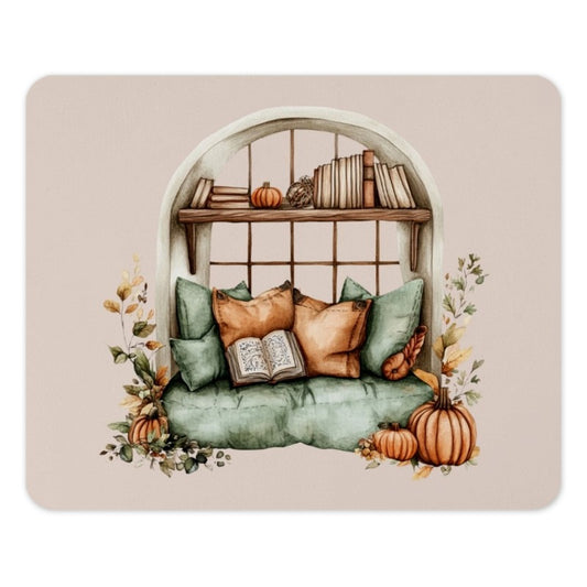 Cozy Reading Nook Mouse Pad, Pumpkin Fall Autumn Season Mousepad, Book Lover Gift, Watercolor Window Seat Desk Accessories - Tawshia