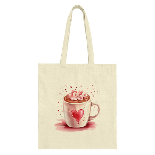 Heart Mug Tote Bag, Valentine's Day Gift, Cute Coffee Bag, Love Cocoa, Marshmallow Art, Aesthetic Reusable Shopping Bag, Gift For Her - Tawshia