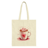 Heart Mug Tote Bag, Valentine's Day Gift, Cute Coffee Bag, Love Cocoa, Marshmallow Art, Aesthetic Reusable Shopping Bag, Gift For Her - Tawshia