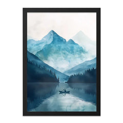 Serene Mountain Lake Wall Art, Moody Landscape Print, Minimalist Rowing Scene, Peaceful Nature Decor, Modern Home Art, Tranquil Gift - Tawshia