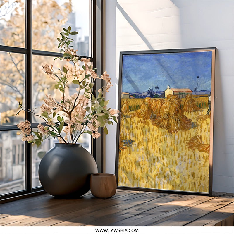 Van Gogh Wheat Field, Fine Art Wall Decor, Impressionist Landscape, Farmhouse Art Print, Countryside Painting, Famous Artwork, Framed Art - Tawshia