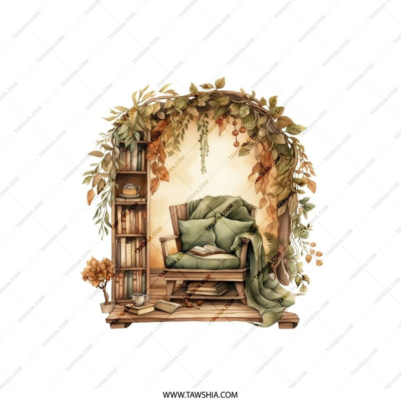 Cozy Reading Nook Pillow, Fall Foliage Pillow, Book Lover Gift, Autumn Decor, Indoor Reading Space Accent Pillow - Tawshia