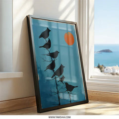 Black Birds Silhouette Wall Art, Orange Moon Print, Bird Lover Decor, Moody Wall Art, Nature Inspired Wall Decor (137 characters) - Tawshia