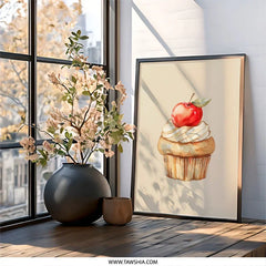 Watercolor Cupcake Wall Art, Apple Topping Print, Kitchen Decor, Food Illustration, Sweet Treat Painting, Dessert Art, Bakery Poster - Tawshia