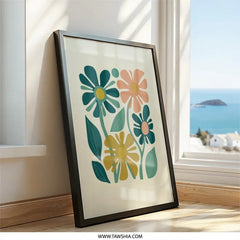 Retro Floral Wall Art, 70s Inspired Print, Flower Power Decor, Mid Century Modern Wall Decor, Botanical Art Print - Tawshia