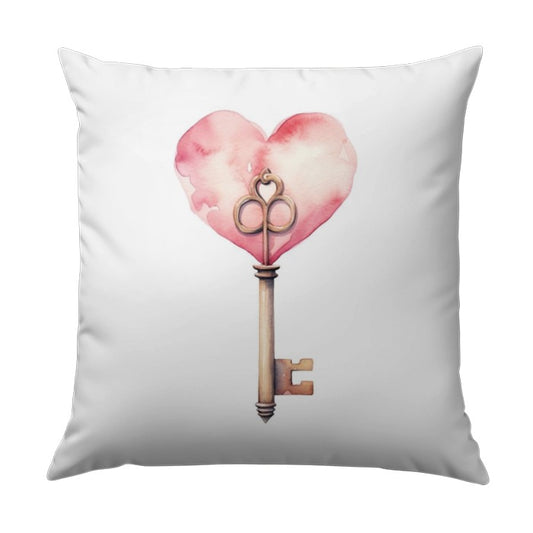 Heart Key Pillow, Watercolor Art, Romantic Pillow, Love Key Decor, Vintage Style Pillows, Home Decor, Valentine's Day Gift, Couch Pillows - Tawshia