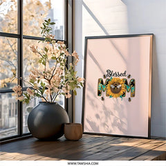 Blessed Mom Wall Art Print, Sunflower and Bees Decor, Mother's Day Gift, Family Wall Art, Cute Bee Design - Tawshia