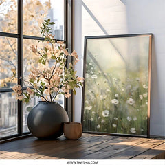 White Flower Field Wall Art, Floral Meadow Print, Botanical Landscape Decor, Spring Wall Hanging, Nature Inspired Artwork, Home Decor - Tawshia