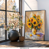 Sunflower Wall Art, Floral Painting Print, Impressionist Art, Summer Decor, Flower Bouquet Art, Yellow Flower Art, Bright Wall Art - Tawshia