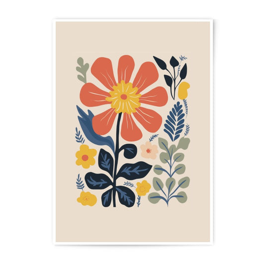 Retro Floral Photographic Print, Orange Flower Wall Art, Botanical Illustration Print, Floral Home Decor, Modern Floral Print - Tawshia