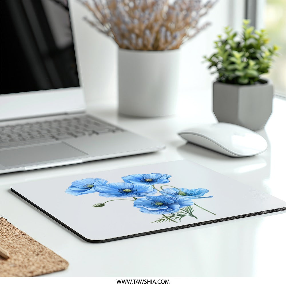 Blue Poppy Mouse Pad, Floral Computer Accessory, Botanical Desk Decor, Flower Mousepad, Gift for Her, Office Decor, Cute Desk Mat - Tawshia