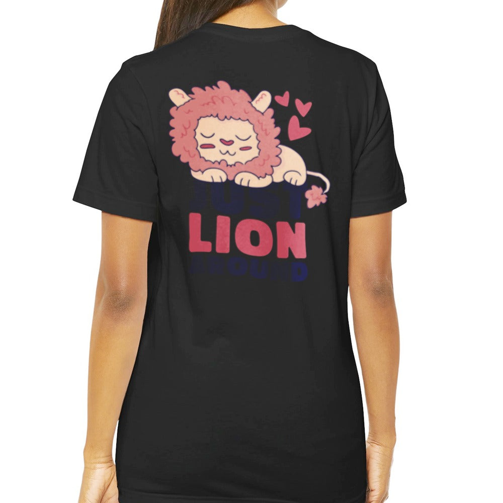 Cute Cartoon Lion Design Black T-Shirt product