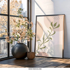 Modern Abstract Wall Art, Botanical Art Print, Neutral Tone Wall Decor, Minimalist Home Decor, Aesthetic Print, Wall Hanging, Framed Wall - Tawshia