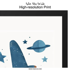 Airplane Wall Art, Kids Room Decor, Nursery Art Print, Space Theme Art, Blue Airplane, Childrens Room, Wall Decor, Aviation Wall Art - Tawshia