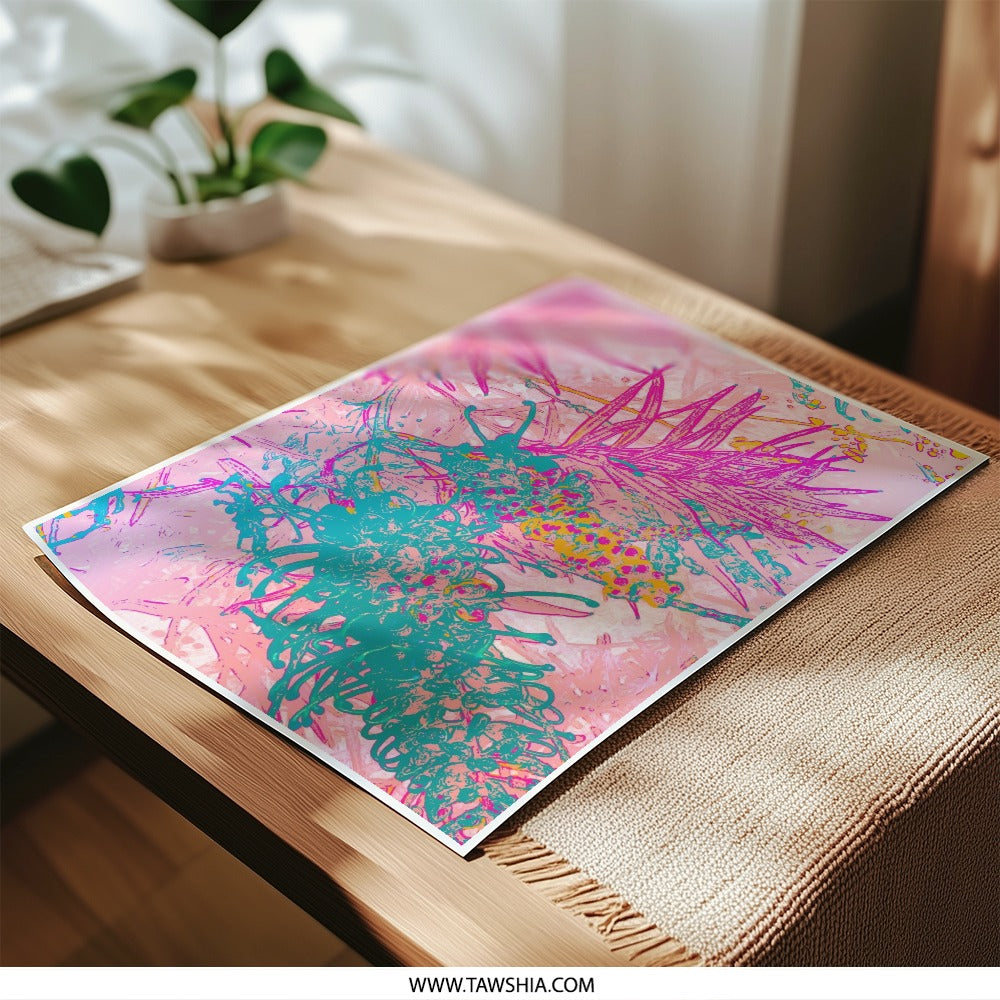 Abstract Banksia Photographic Print, Pink Teal Floral Art, Botanical Wall Decor, Modern Art Print - Tawshia