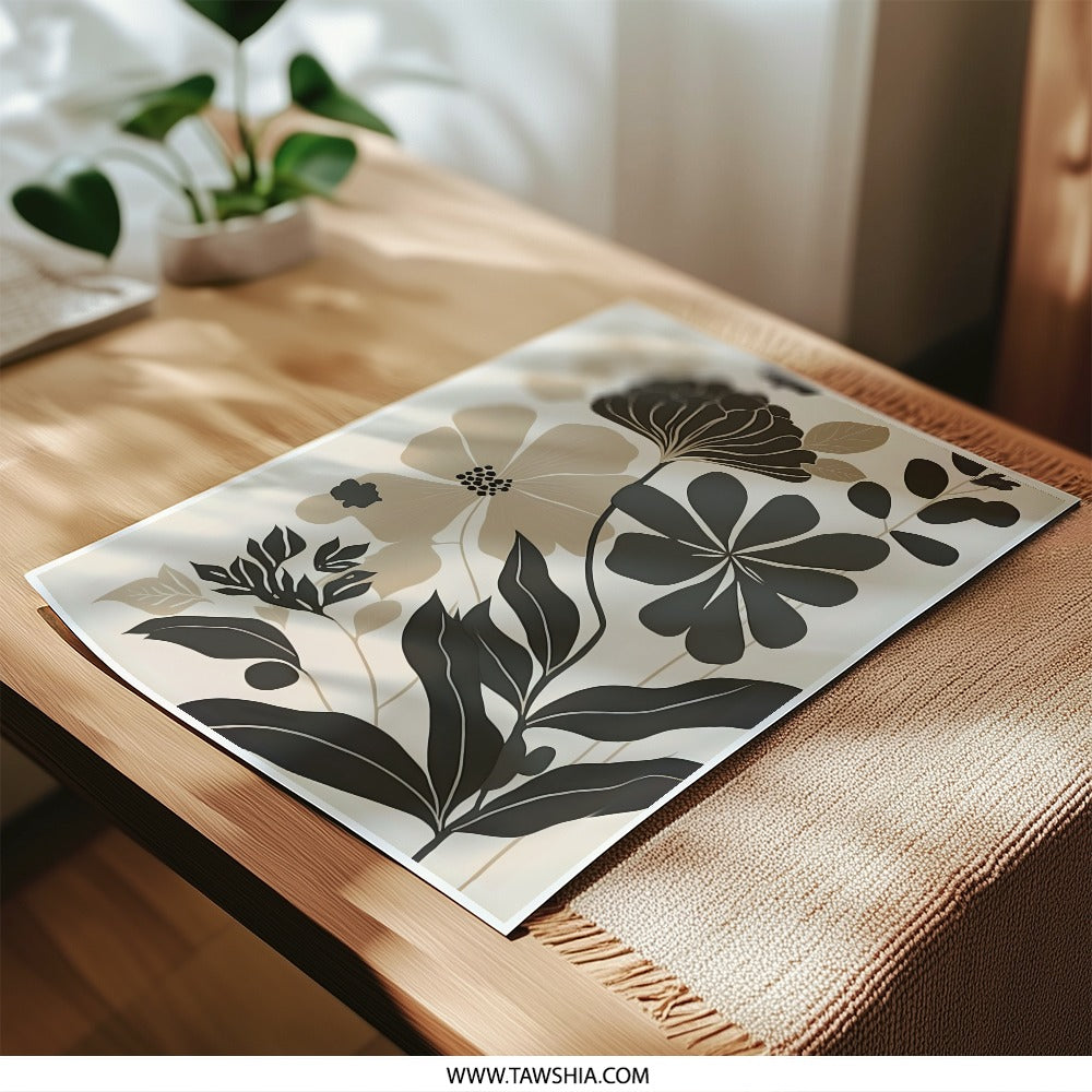 Floral Photographic Print, Botanical Art, Modern Flower Art, Beige and Black Flower Print, Home Decor Wall Art, Trending Now - Tawshia