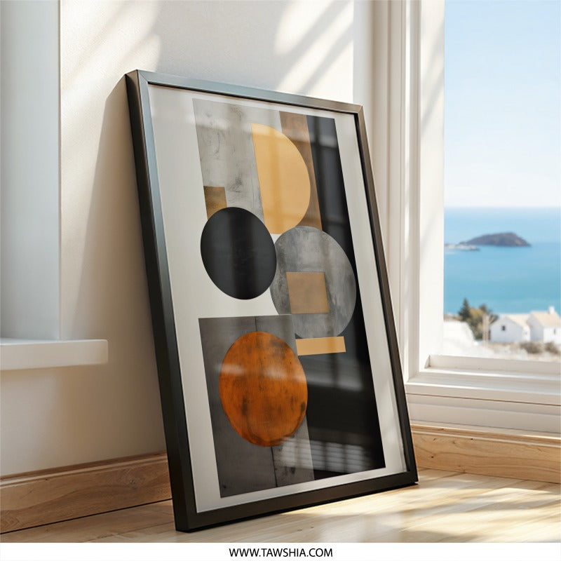 Abstract Geometric Wall Art, Modern Art Print, Circle Square Wall Decor, Contemporary Art Poster, Living Room Art, Office Wall Decor - Tawshia