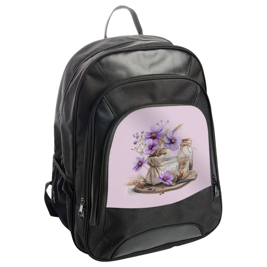 Purple Flowers Backpack, Floral Design Backpack, Cottagecore Backpack, Stylish Backpack, Everyday Backpack, Travel Backpack - Tawshia