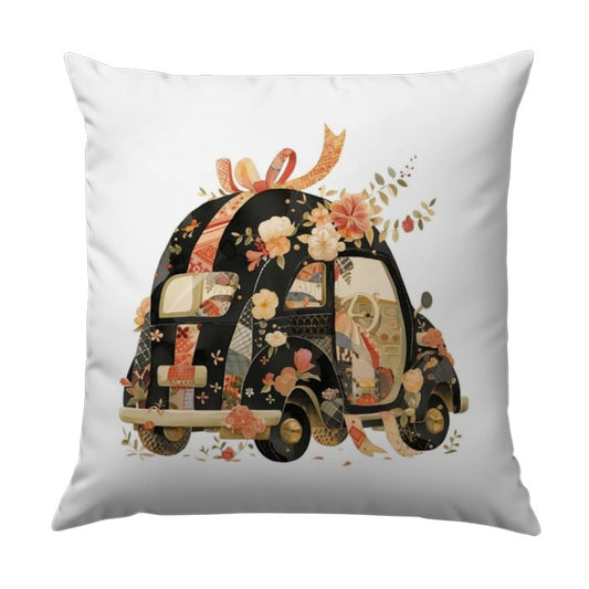 Floral Car Pillow, Vintage Vehicle Throw Pillow, Decorative Car Design, Unique Home Decor, Retro Style Pillow - Tawshia