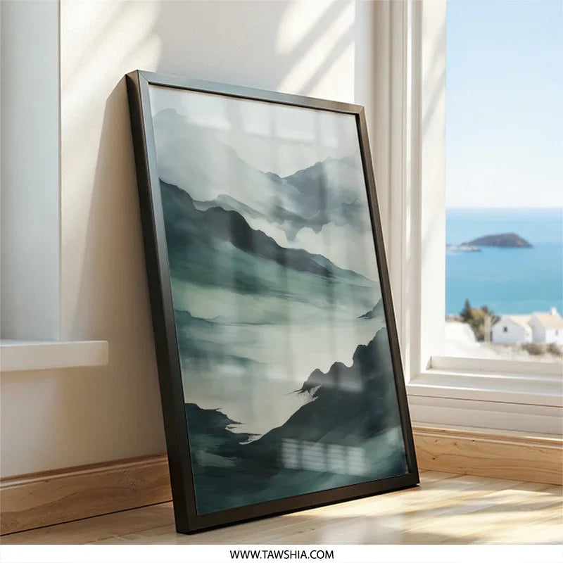 Misty Mountain Wall Art, Abstract Landscape Print, Serene Nature Decor, Modern Wall Art, Atmospheric Artwork, Calming Scenery Print - Tawshia
