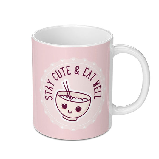 Cute Bowl Mug, Stay Cute Eat Well Coffee Cup, Kawaii Food Mug, Adorable Ramen Mug, Aesthetic Mug, Gift for Foodie, Novelty Mug - Tawshia