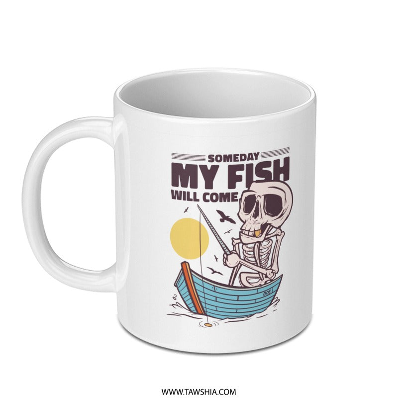 Someday My Fish Will Come Skeleton Fishing Mug product type