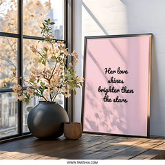 Love Shines Wall Art, Brighter Than Stars, Inspirational Decor, Quote Print, Minimalist Art, Bedroom Decor, Gift for Her, Pink Wall Art - Tawshia