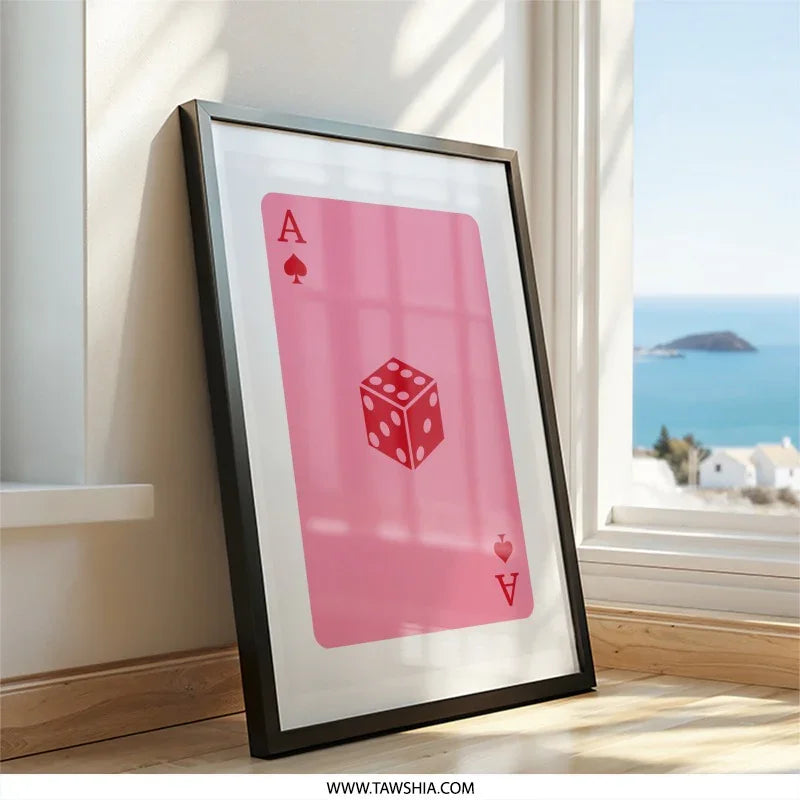 Ace of Spades Dice Wall Art, Pink Card Art Print, Minimalist Gaming Decor, Casino Theme Art, Luck Wall Decor, Game Room Art, Home Decor - Tawshia
