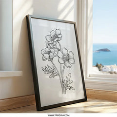 Anemone Wall Art, Floral Line Art, Minimalist Flower Drawing, Botanical Print, Black and White Wall Decor, Modern Home Decor - Tawshia