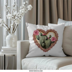 Cactus Heart Pillow, Flower Pillow, Southwestern Decor, Botanical Pillow, Desert Pillow, Nature Pillow, Floral Cactus Pillow - Tawshia