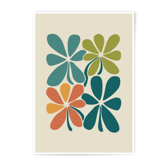 Abstract Floral Photographic Print, Retro Flower Wall Art, Botanical Print, Mid Century Modern Art, Home Decor, Colorful Flower Design - Tawshia