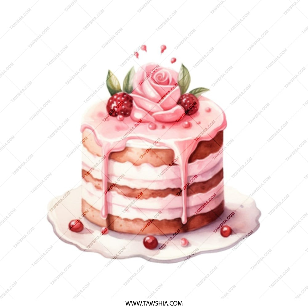 Cute Cake Tote Bag, Watercolor Dessert Bag, Pink Rose, Berries, Food Lover Gift, Pastry Art Print, Everyday Carryall, Stylish Grocery Bag - Tawshia