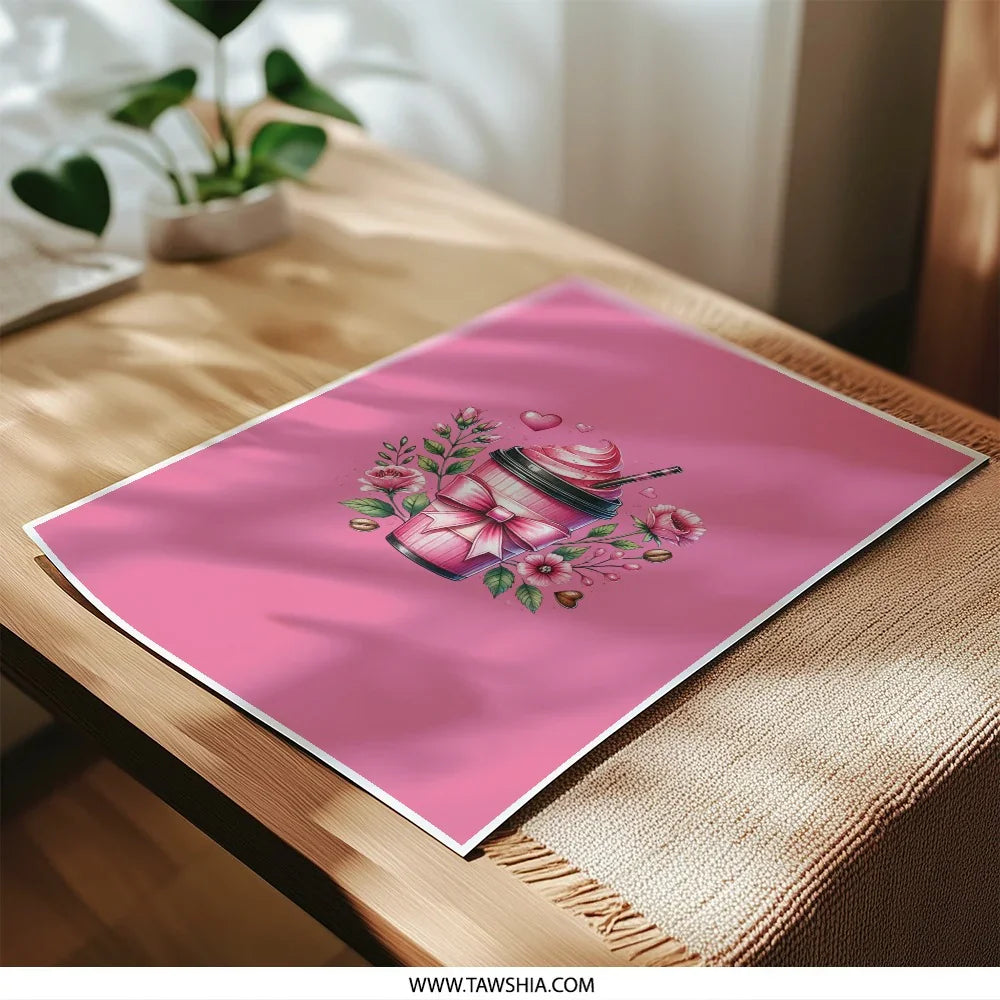 Pink Coffee Photographic Prints, Floral Coffee Cup Art, Coffee Lover Gift, Pink Home Decor, Kitchen Art, Cute Coffee Print, Wall Art - Tawshia