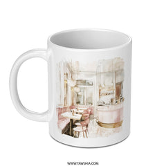 Cafe Mug, Watercolor Art Mug, Coffee Shop Lover Gift, Unique Mug, Coffee Mug, Tea Cup, Artistic Mug, Gift for Cafe Owner, Drinkware - Tawshia