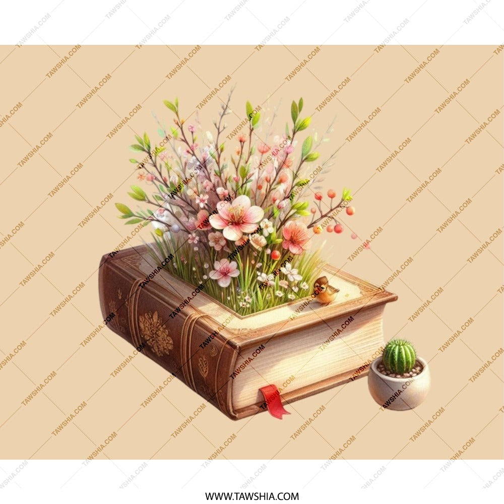 Book Garden Mouse Pad, Floral Mousepad, Book Lover Gift, Office Decor, Cute Mouse Pad, Bird and Flowers, Desk Accessory - Tawshia