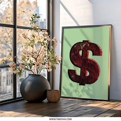 Dollar Sign Wall Art, Red Dollar Symbol, Modern Art Print, Bold Graphic Art, Economic Theme, Finance Decor, Office Wall Decor - Tawshia