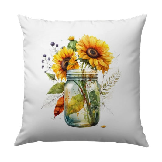 Sunflower Pillow, Mason Jar Flowers, Watercolor Art Pillow, Floral Home Decor, Botanical Cushion, Decorative Accent Pillow - Tawshia