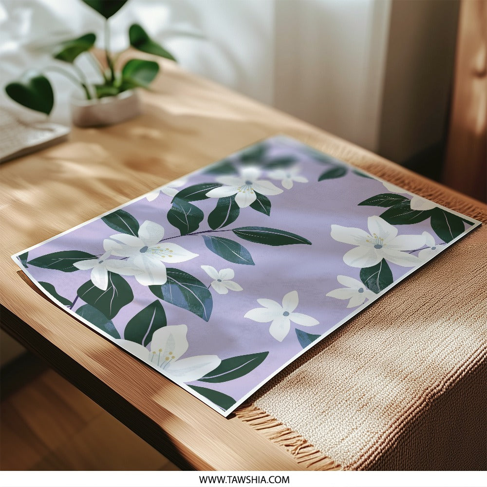 Floral Photographic Print, White Flowers Art, Botanical Wall Decor, Purple Art Print, Flower Illustration Print, Home Decor Art - Tawshia