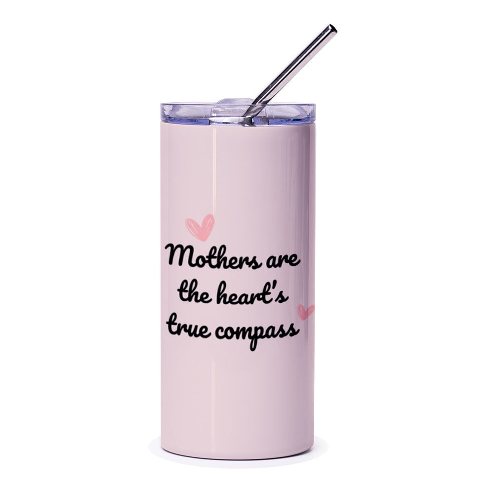 Mothers True Compass Tumbler, Mothers Day Gift Tumbler, Mom Gift Idea, Cute Pink Tumbler, Heart Accent Tumbler, Mom Tumbler for Mothers - Tawshia