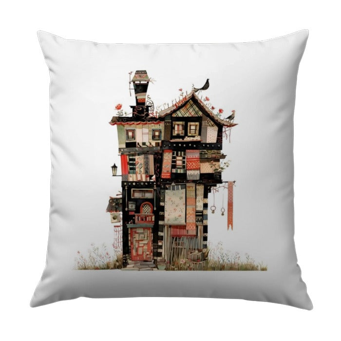 Whimsical House Pillow, Quirky Architecture Home Decor, Eclectic Pillow Cover, Colorful Art Pillow, Unique Home Accent Pillow - Tawshia