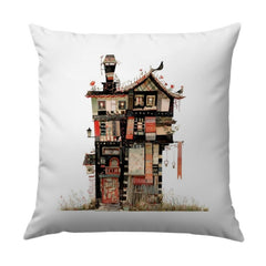 Whimsical House Pillow, Quirky Architecture Home Decor, Eclectic Pillow Cover, Colorful Art Pillow, Unique Home Accent Pillow - Tawshia